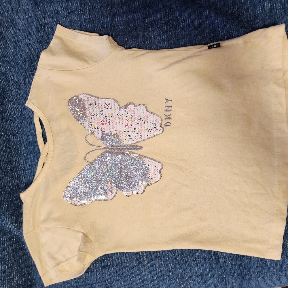 DKNY Kids Butterfly Sequin Top - Cream